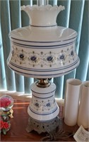 Glass Oil Lamp Style, Blue/ White Flower Design
