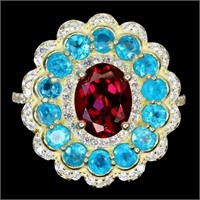 Natural Red Ruby & Paraiba  Apatite Ring