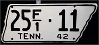 1942 state shaped TN license plate