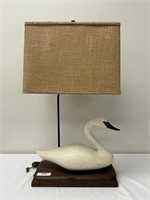 Swan Wooden Carved and Painted Table Lamp