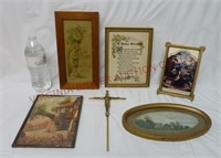 Vintage Metal Crucifix & Wall Plaques / Pictures