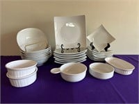White Ceramic Square Plates, French White Corning