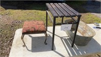 Metal Bench 20x12x19 Footstool  And Metal Bucket