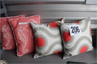 (4) Decorative Pillows (Coral & Blue) (U233)