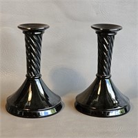 Black Amethyst Glass Candle Holders -Vintage