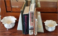 Onyx Book Ends With Vintage Books & Candle Holders