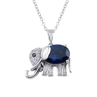 Silver- Blue Austrian Crystal Elephant Necklace