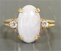 14K gold ring set with lavender jade & diamonds -