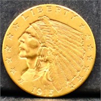 1915 Indian head $2.5 gold coin