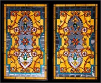Pair of Multicolor Jewelled Stained Glass Windows.