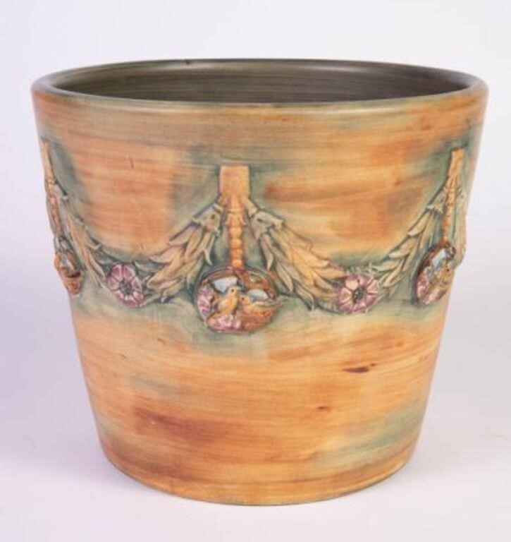 Weller Woodcraft Pottery Jardiniere w/ Birds.