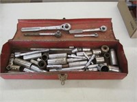 Steel tool box w/sockets & Ratchets