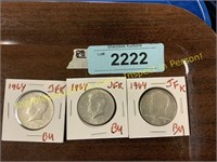 3- 1964 JFK BU half dollars