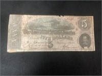 1864 $5 Confederate Note,circulated