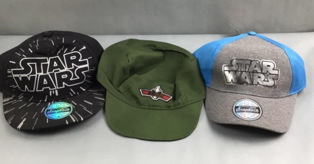 2 Star Wars hats with top gun hat