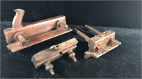 3 Antique Wooden Carpenter’s Plough Planes