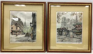 Pair of Framed Signed Prints on Fabric