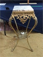 Marble top brass plant stand - 34 in tall