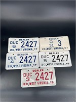 WEST VIRGINIA DEALER LICENSE PLATE LOT OF 5 PLATES