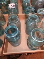 6 X'S BID BLUE GLASS CANNING JARS