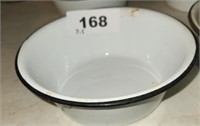 8.5" WHITE BLUE TRIM ENAMELWARE BOWL