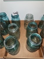6 X'S BID BLUE GLASS CANNING JARS