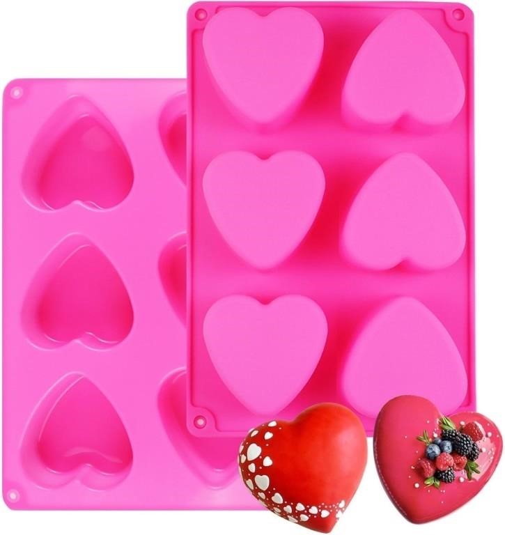 Heart Silicone Soap Molds - 2 Pack 6 Cavity Heart