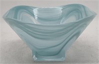 (E) Aqua/Clear White Swirl Square Base