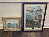 Framed Windmill & Pelican Scenes