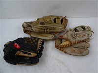 Lot of 3 Baseball Gloves - MacGregor Rawlings