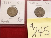 (2) 1858LL Flying Eagle Cents - G-4 - Key Dates