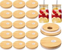 Sieral 70mm Bamboo Jar Lids with Straw Hole for Gl