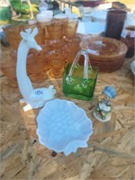 Vintage giraffe, milkglass, clear greenglass