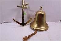 SOLID BRASS BELL WITH SHIP ANCHOR HANGER - BELL IS