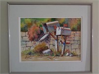 Framed Art, includes 2 Water Colors and Print