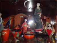 Oriental Items - 3 Dolls (one is 13 1/2" tall),