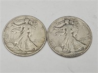2- 1945 S Walking Liberty Silver Half Dollar Coins