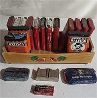 Wooden tray and tobacco tins