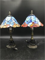 Pair Lead Glass Lamps
