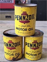 Vintage Set of 3 Pennzoil Motor Oil Cans