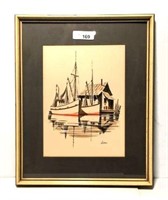Watercolor & Sketch Sailboat Art signed Loden