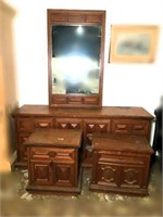 Vintage Dresser with Mirror & Nightstands