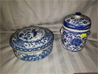 Lot of 2 pieces Asian Stoneware Blue White Pieces