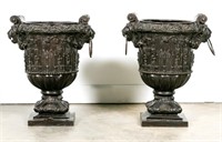 Pair, Maitland Smith Gothic Metal Urn Planters