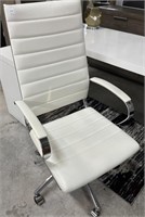 White Leather Rolling computer chair chrome