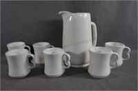 Frankoma Plainsman White Sand Pitcher #80 & 6 Mugs