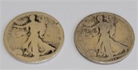 2 1918 Walking Liberty 90% Silver half Dollars 1