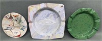 3 Enameled Ash Trays, Largest 8 inches