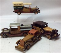 4 VINTAGE WOODEN CARS