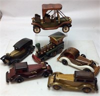 6 VINTAGE WOODEN CARS & TRAIN